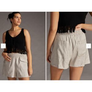 Maeve by Anthropologie Linen A-Line Shorts Kahki Color SIZE LARGE Elastic Waist